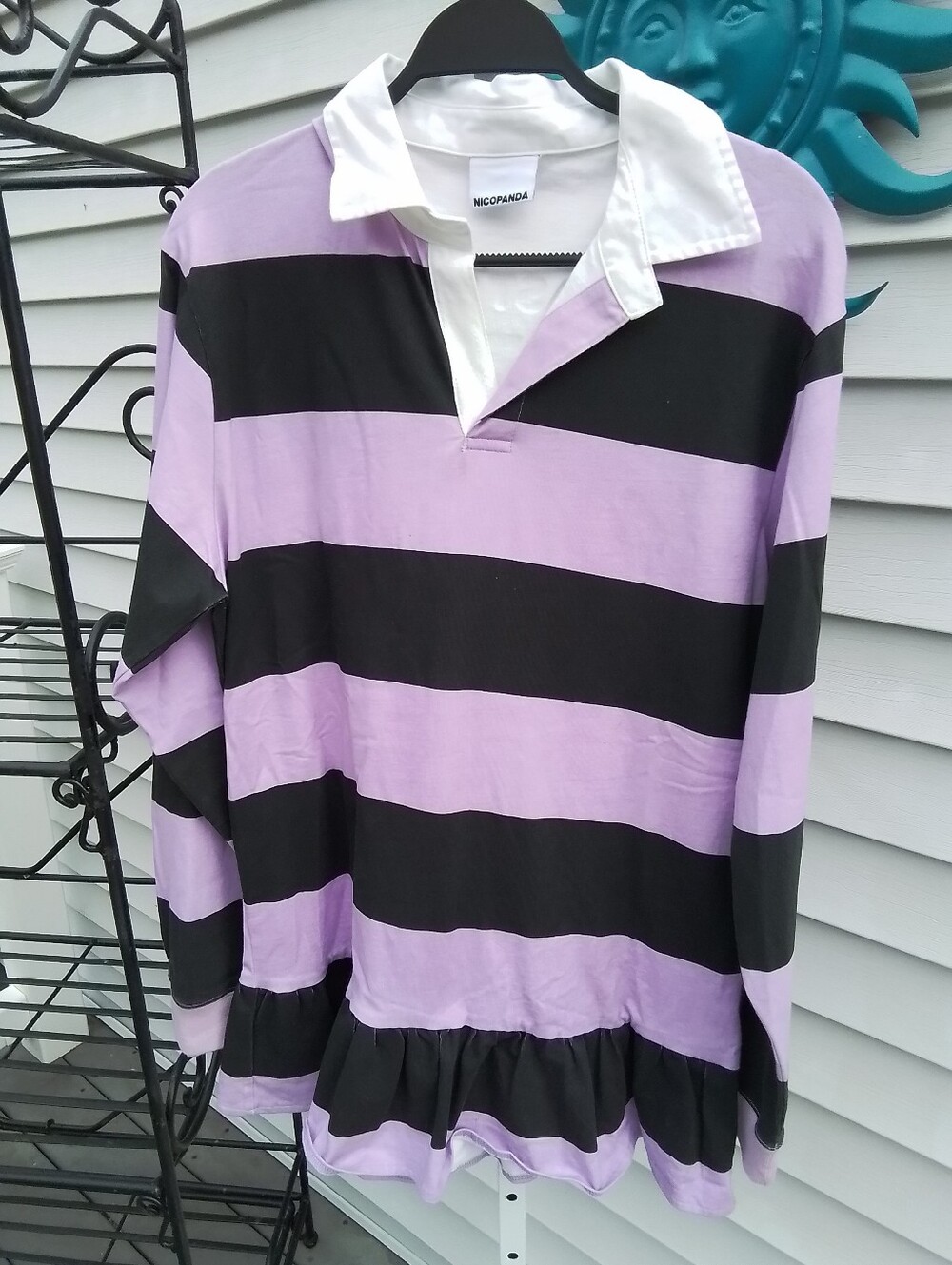 Nicopanda Lavender & Black Rugby Stripe Ruffle-Hem Dress